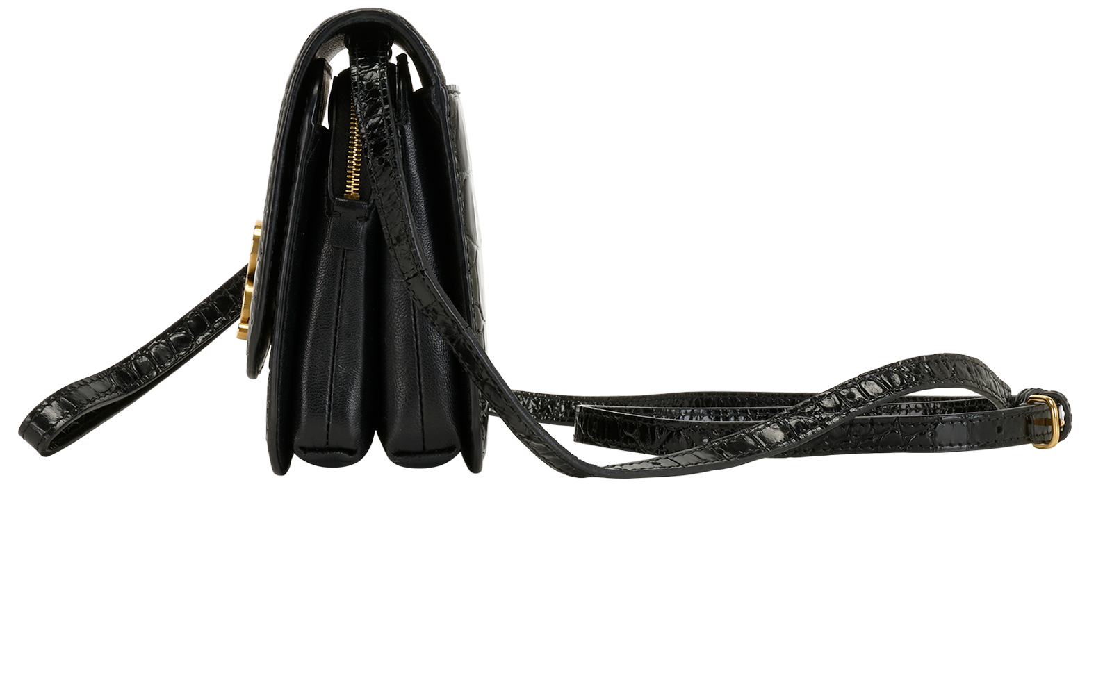 Small B Croc Embossed, &pound;395, Handbags, Black, Leather, Bottom view